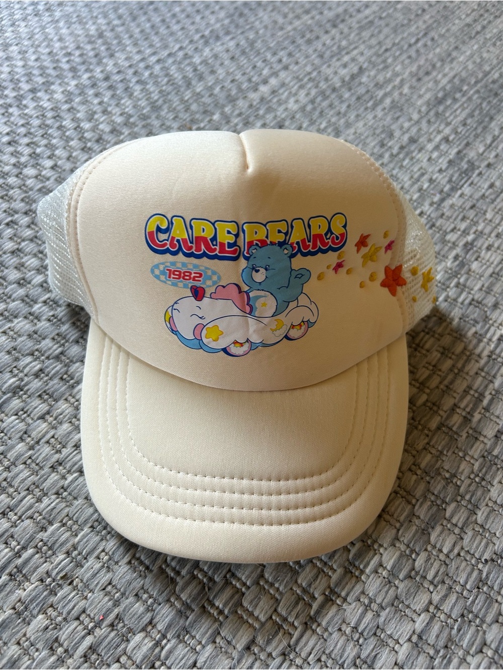 PacSun Cream Care Bears Trucker Hat with Blue Bear Graphic